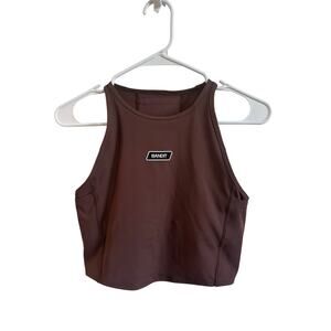 Bandit Running Stamina Luna Race Crop Tank Brown Sz S Pockets High Neck